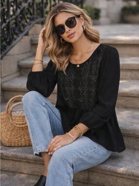 💜EVERLY BLACK EYELET BLOUSE💜